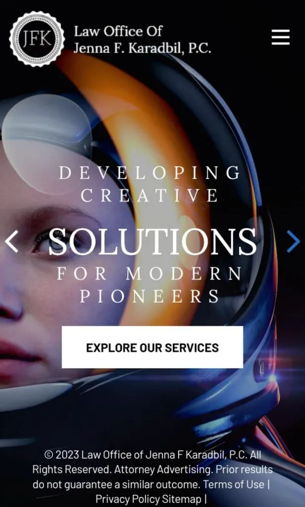 Website homepage of the Law Office of Jenna F. Karadbil, P.C.